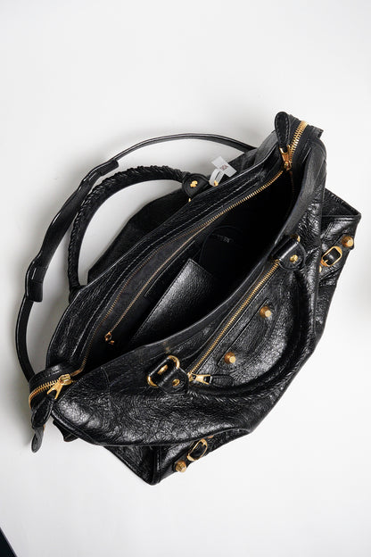 Balenciaga City中號 黑金機車包