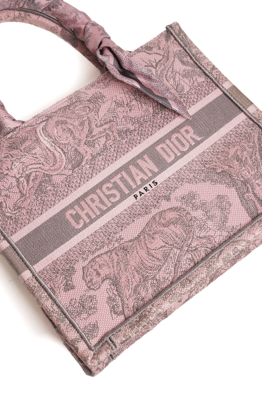 Dior動物園粉色小號Book Tote+送提把粉色絲巾