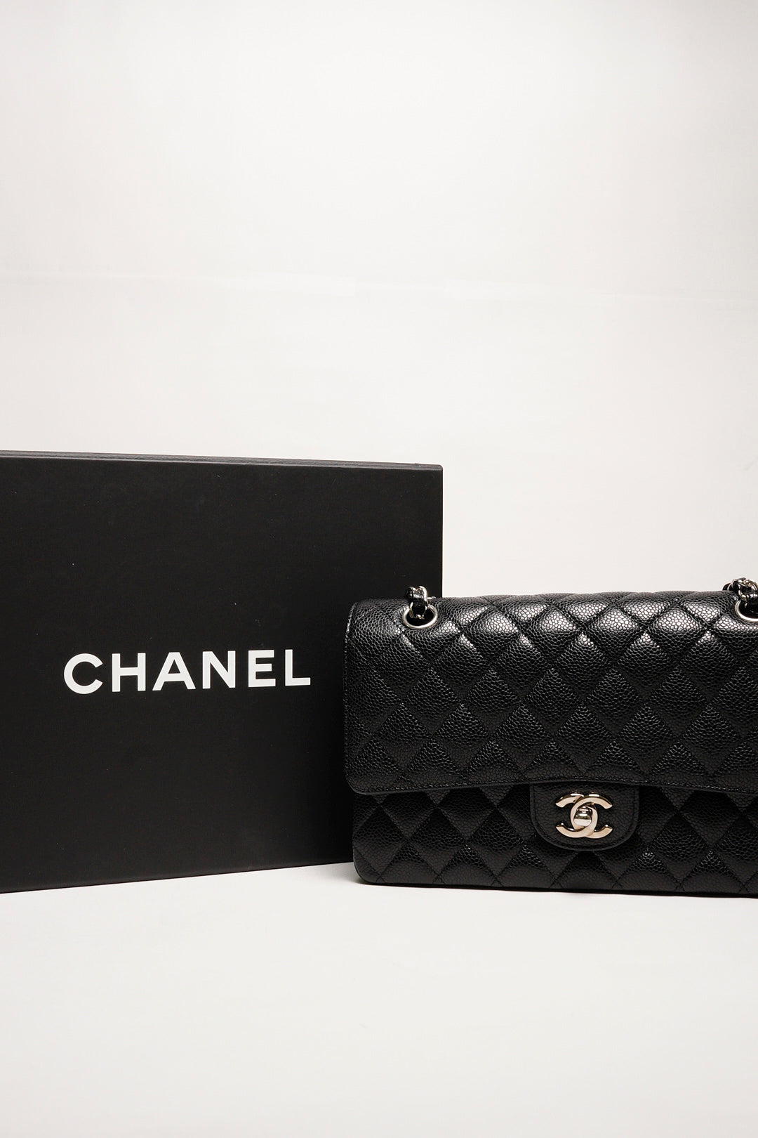 Chanel 香奈兒 荔枝皮黑銀CF25