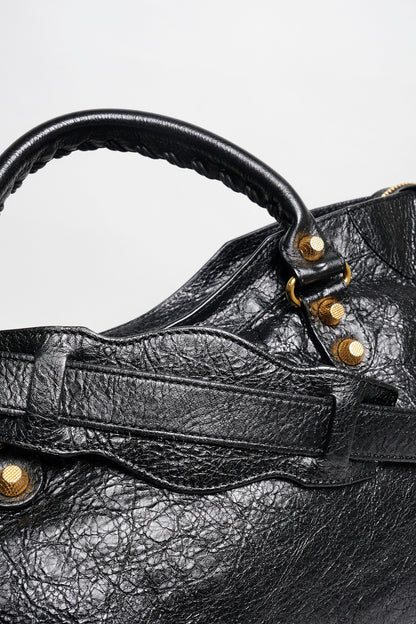 Balenciaga City中號 黑金機車包