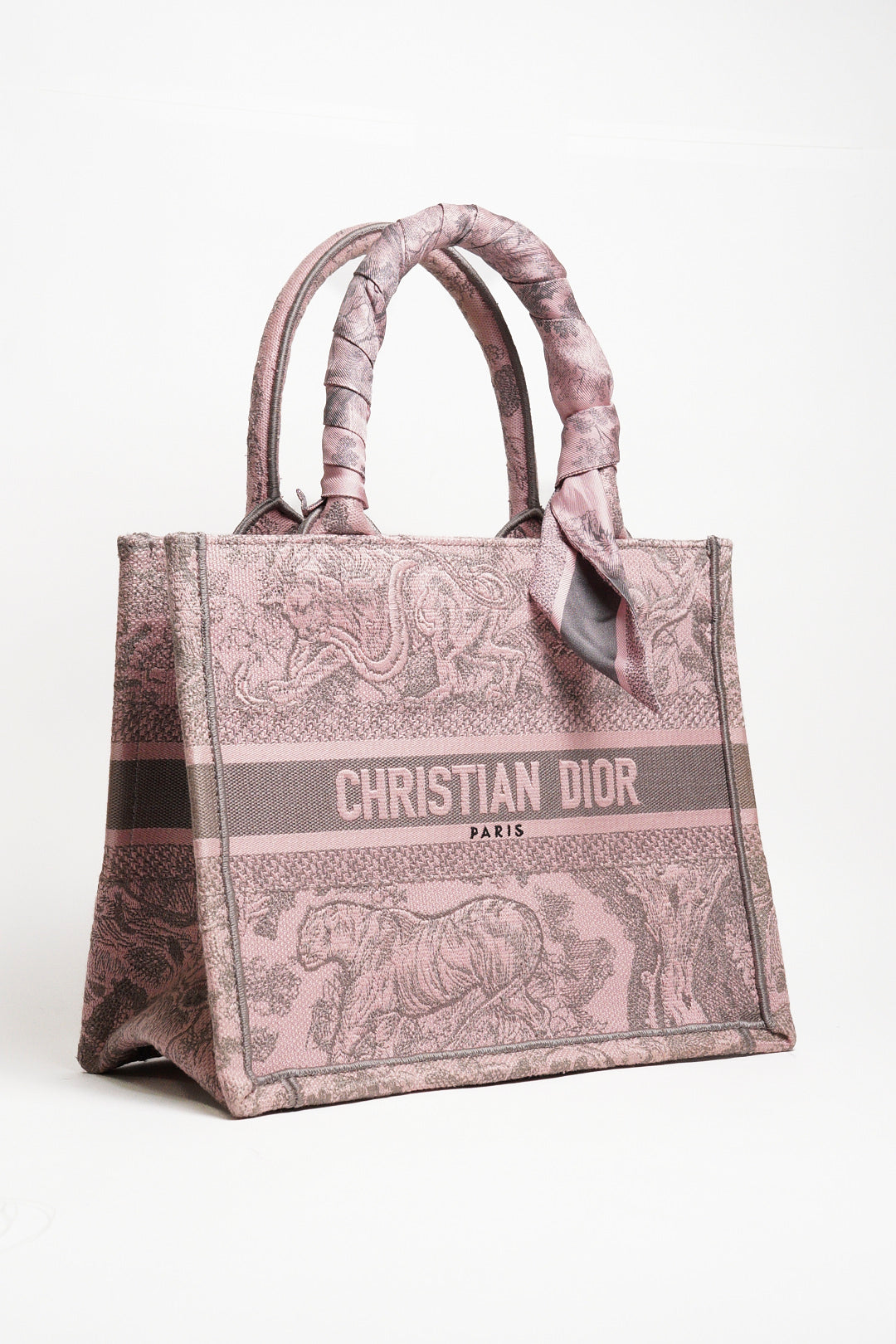 Dior動物園粉色小號Book Tote+送提把粉色絲巾