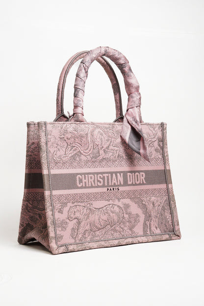 Dior動物園粉色小號Book Tote+送提把粉色絲巾