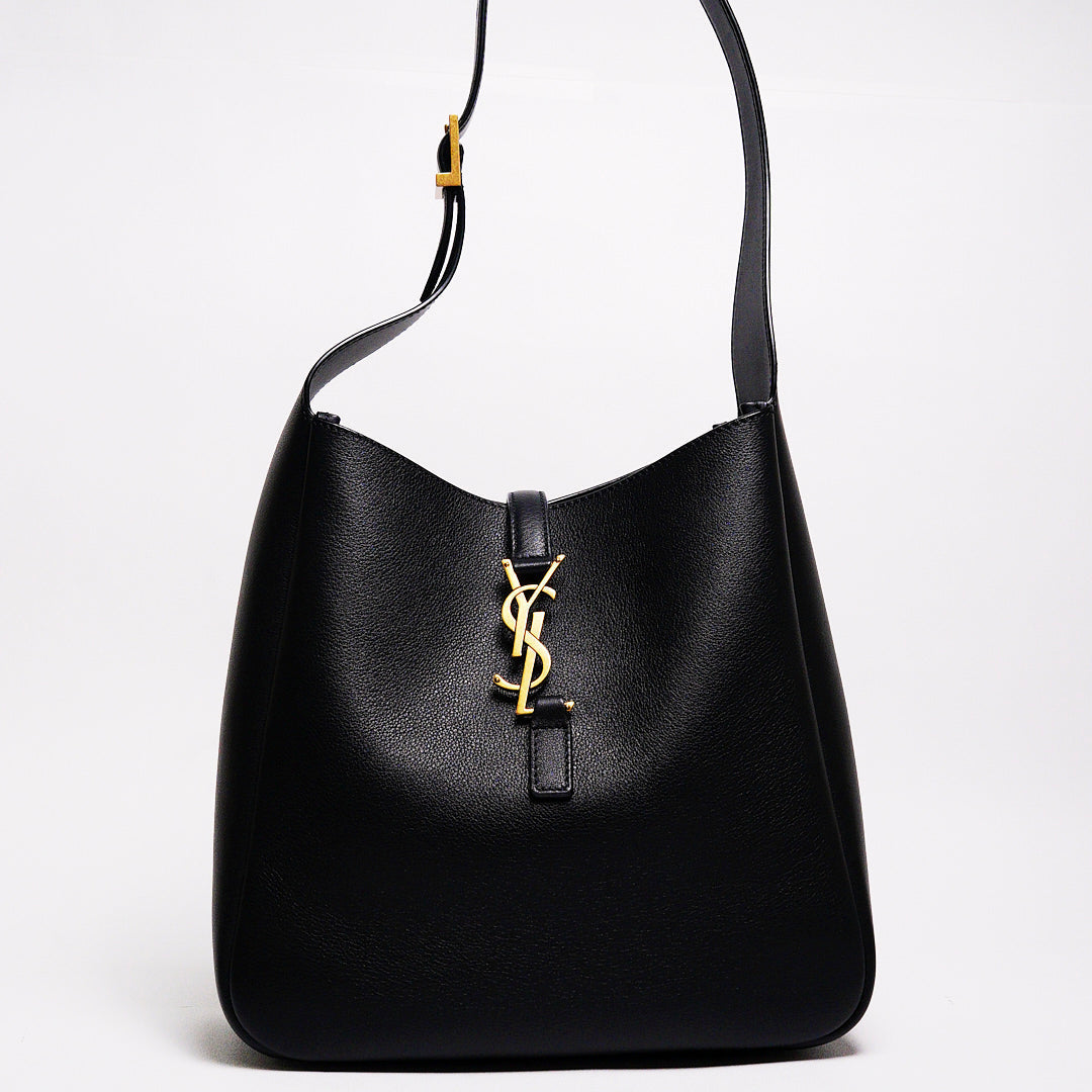 SAINT LAURENT HOBO小號黑色牛皮金扣肩背包 （包況佳）