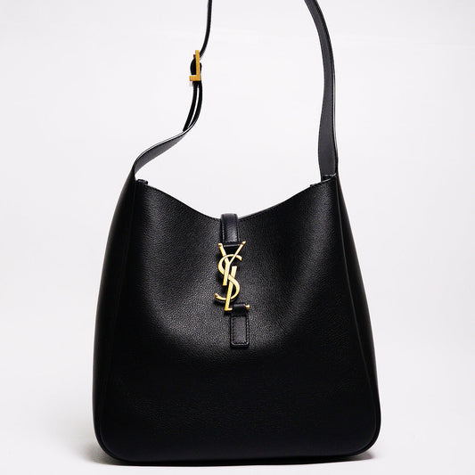 SAINT LAURENT HOBO小號黑色牛皮金扣肩背包 （包況佳）