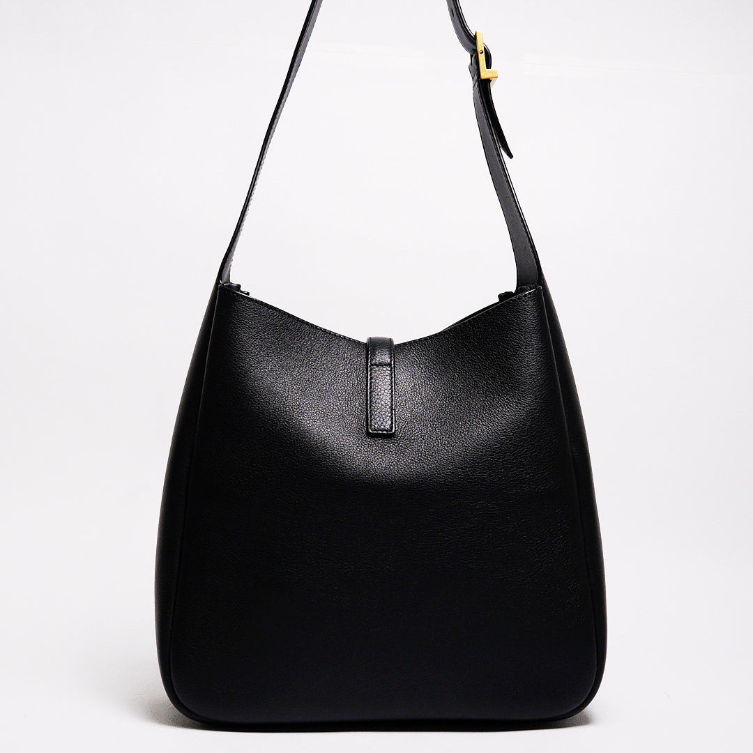 SAINT LAURENT HOBO小號黑色牛皮金扣肩背包 （包況佳）