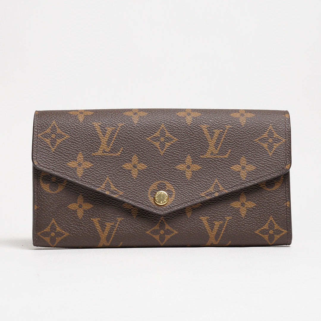 LOUIS VUITTON 老花長夾 Monogram帆布內裡拚色信封式長夾(紅色)