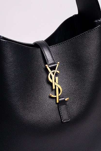 SAINT LAURENT HOBO小號黑色牛皮金扣肩背包 （包況佳）