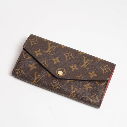 LOUIS VUITTON 老花長夾 Monogram帆布內裡拚色信封式長夾(紅色)