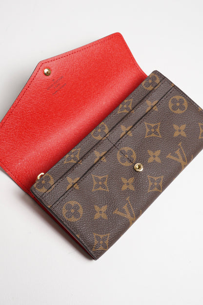 LOUIS VUITTON 老花長夾 Monogram帆布內裡拚色信封式長夾(紅色)