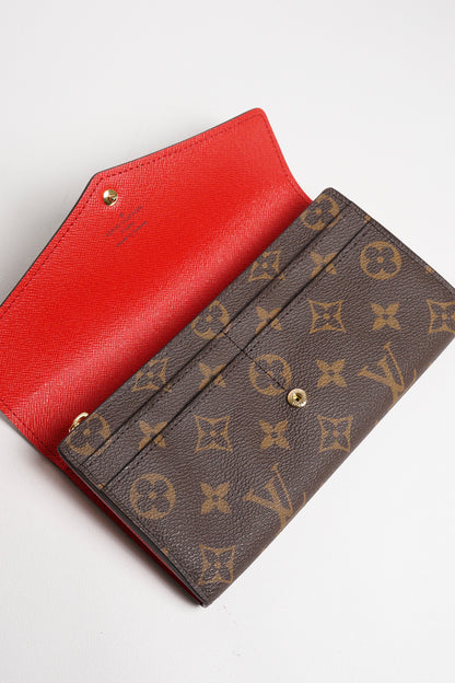 LOUIS VUITTON 老花長夾 Monogram帆布內裡拚色信封式長夾(紅色)