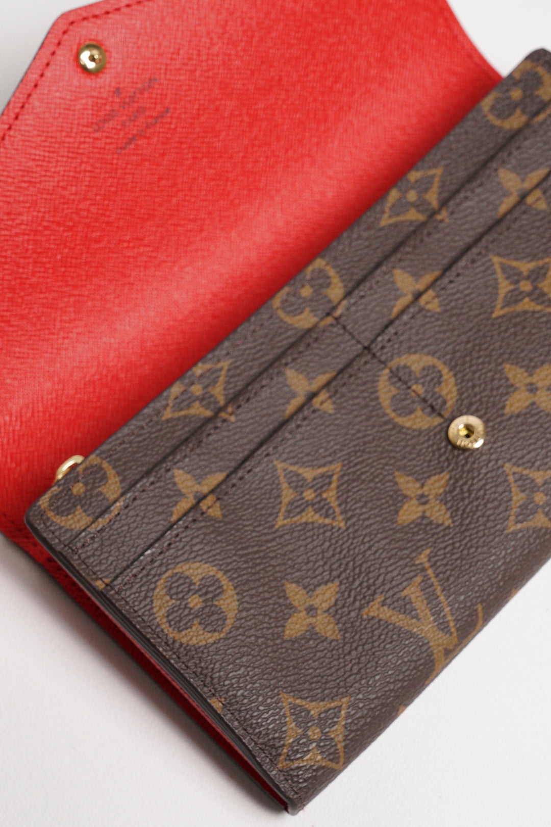 LOUIS VUITTON 老花長夾 Monogram帆布內裡拚色信封式長夾(紅色)
