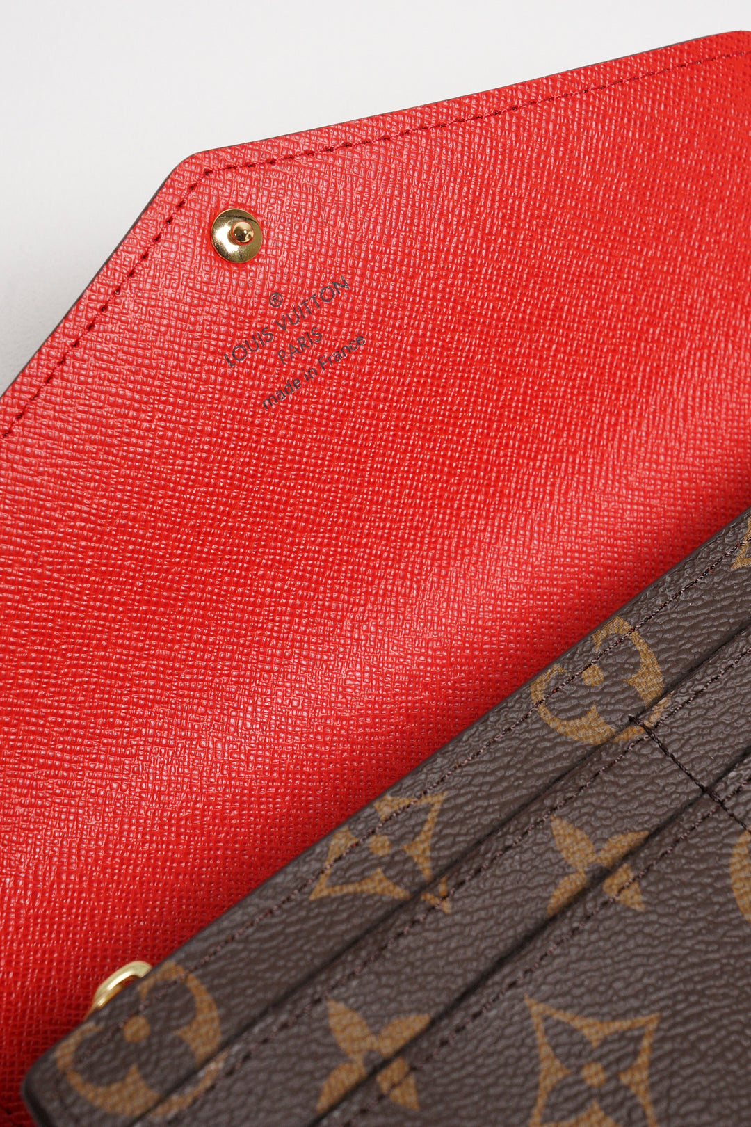 LOUIS VUITTON 老花長夾 Monogram帆布內裡拚色信封式長夾(紅色)