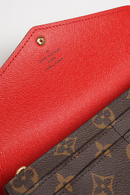 LOUIS VUITTON 老花長夾 Monogram帆布內裡拚色信封式長夾(紅色)