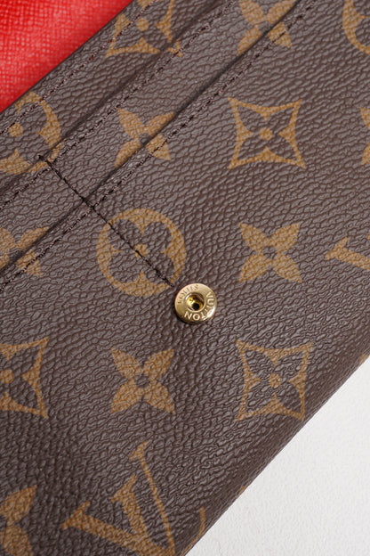 LOUIS VUITTON 老花長夾 Monogram帆布內裡拚色信封式長夾(紅色)