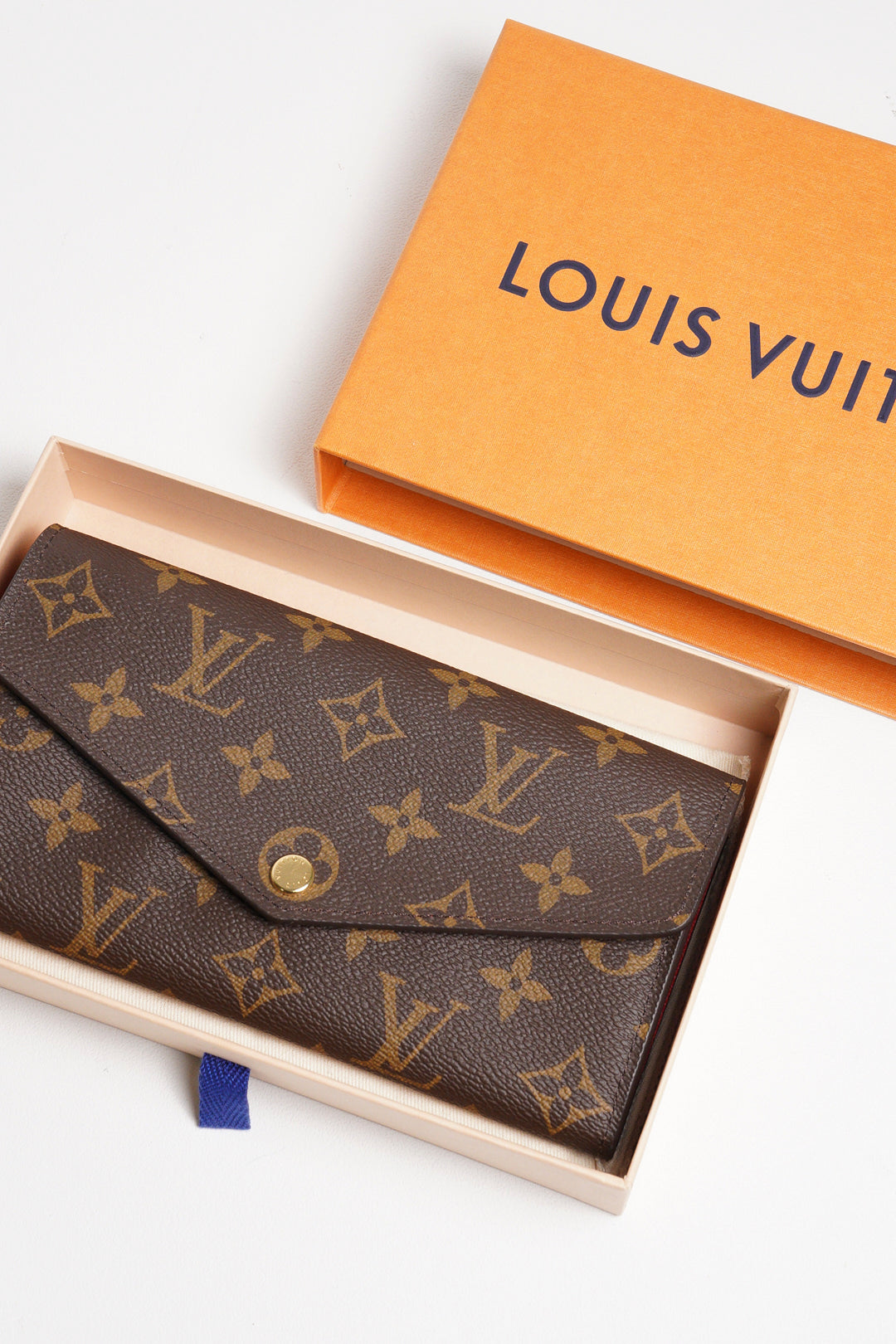 LOUIS VUITTON 老花長夾 Monogram帆布內裡拚色信封式長夾(紅色)