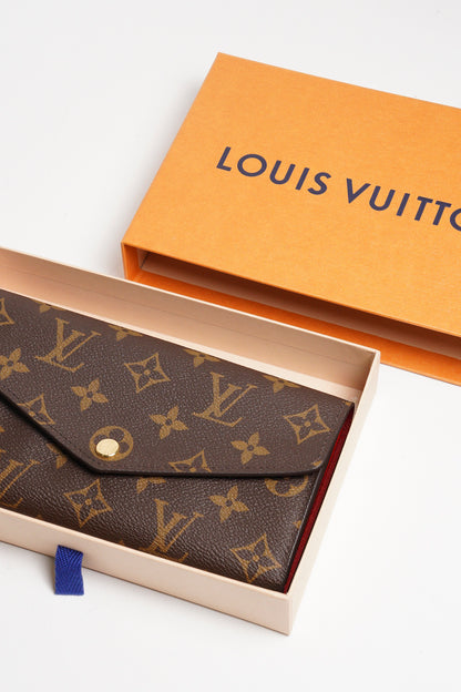 LOUIS VUITTON 老花長夾 Monogram帆布內裡拚色信封式長夾(紅色)