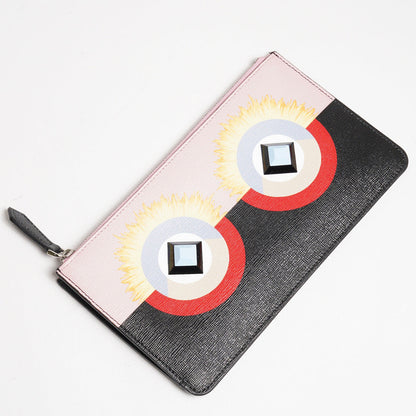 FENDI 限量版粉紅色皮革怪獸拉鍊手拿包