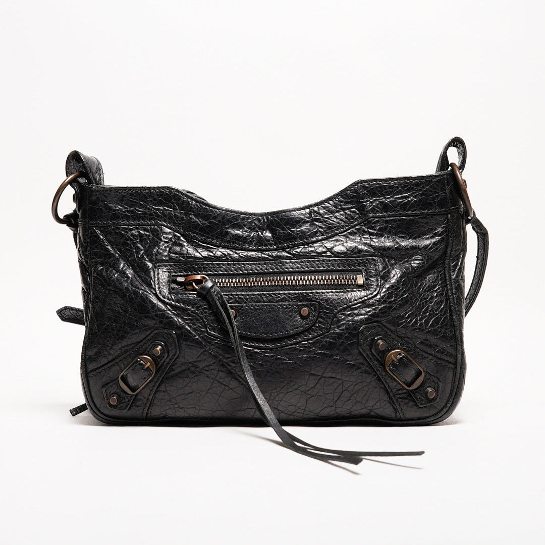Balenciaga hip復古黑色羊皮斜背包