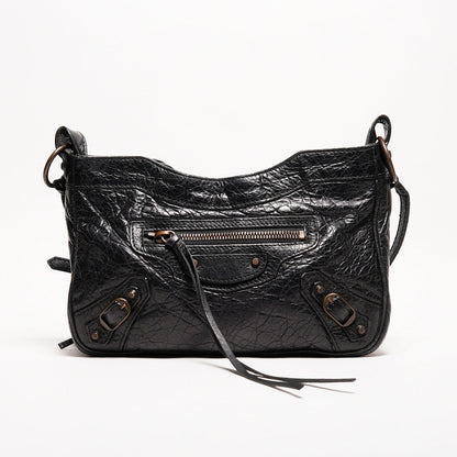 Balenciaga hip復古黑色羊皮斜背包