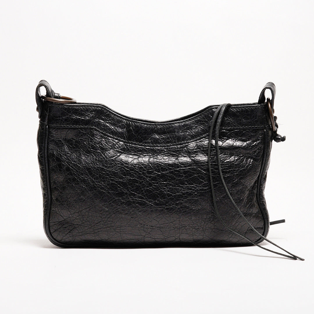 Balenciaga hip復古黑色羊皮斜背包