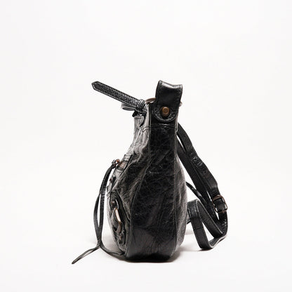 Balenciaga hip復古黑色羊皮斜背包