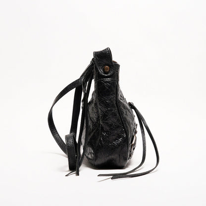 Balenciaga hip復古黑色羊皮斜背包