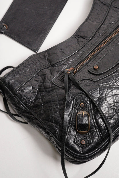 Balenciaga hip復古黑色羊皮斜背包