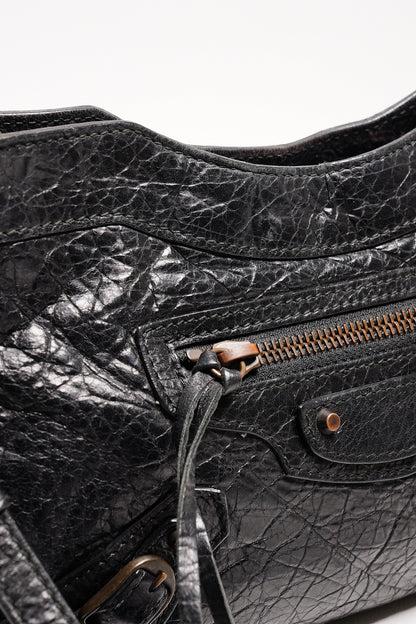 Balenciaga hip復古黑色羊皮斜背包
