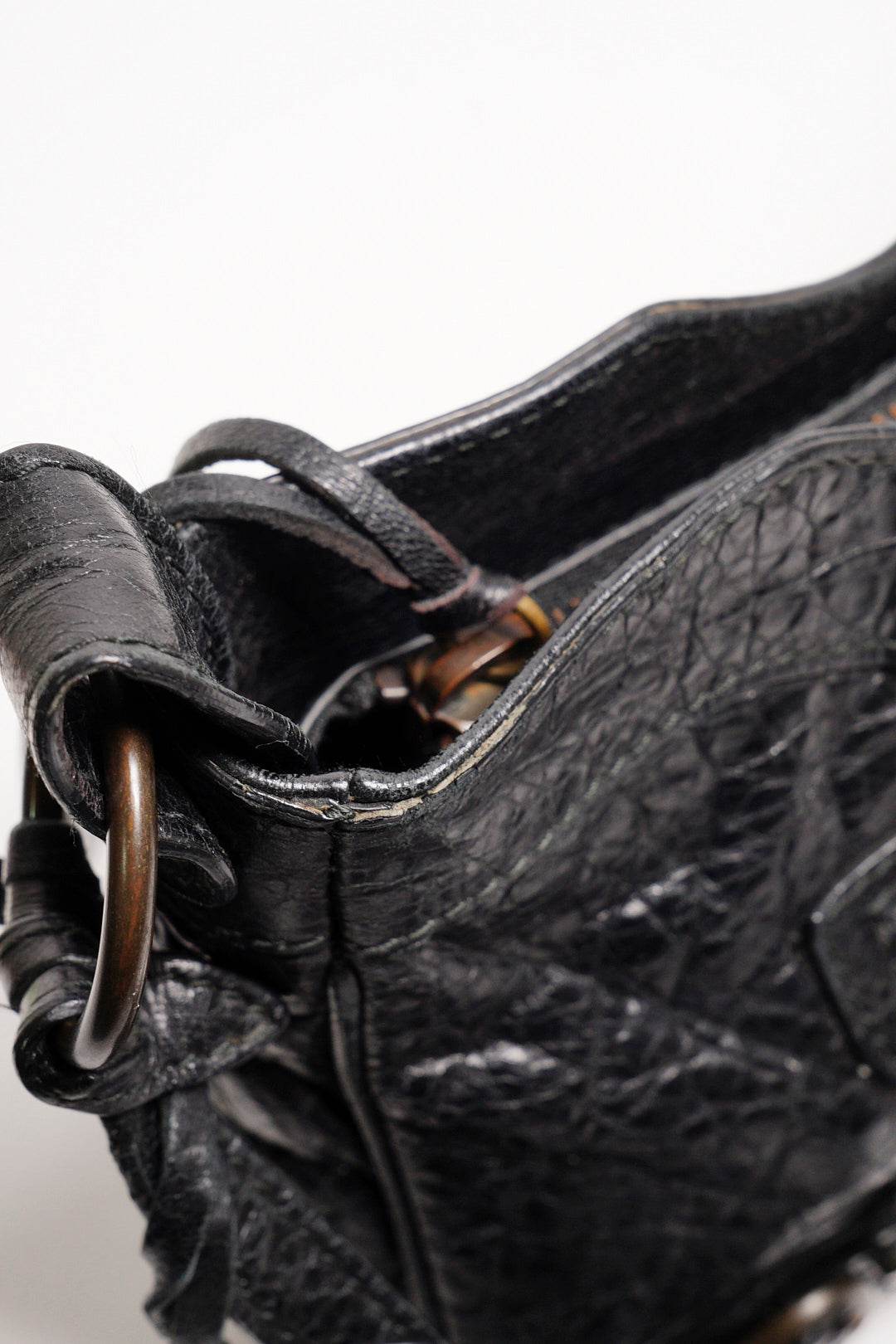 Balenciaga hip復古黑色羊皮斜背包