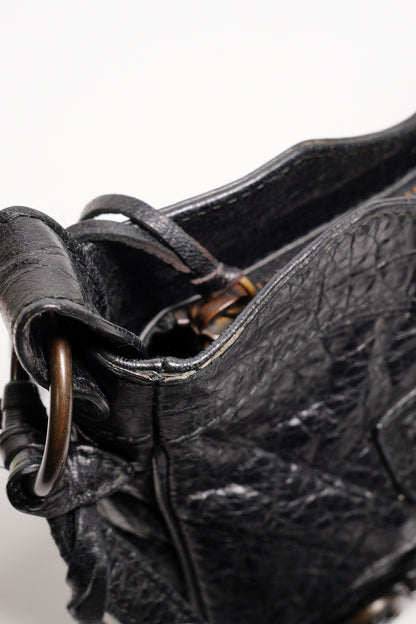 Balenciaga hip復古黑色羊皮斜背包