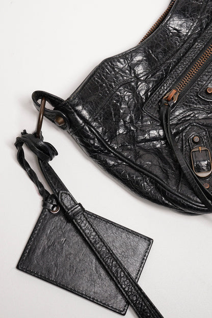 Balenciaga hip復古黑色羊皮斜背包