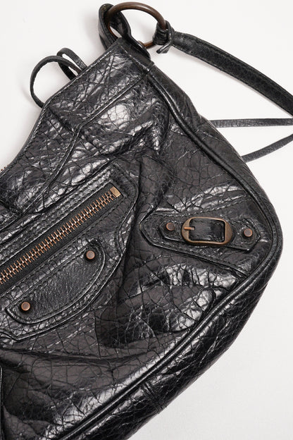 Balenciaga hip復古黑色羊皮斜背包
