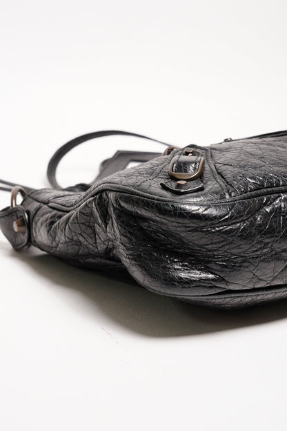 Balenciaga hip復古黑色羊皮斜背包