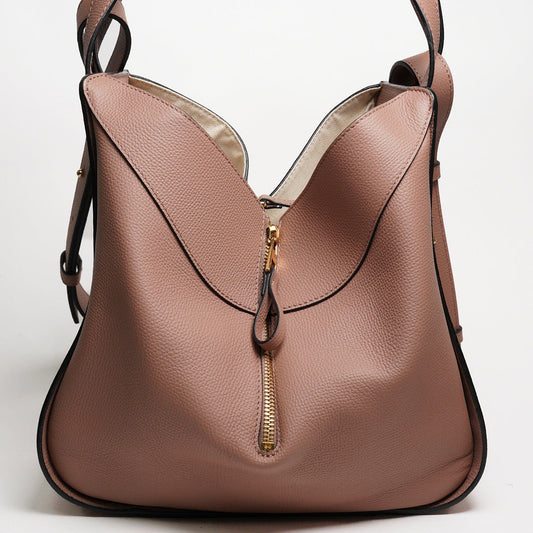 LOEWE Hammock Small 雙色粒面小牛皮拉鍊側邊手提 肩背二用包 (玫瑰粉)