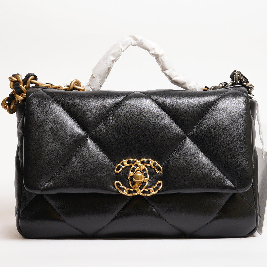 CHANEL 19 Bag 菱格紋羊皮手提肩背包 26 - 黑金