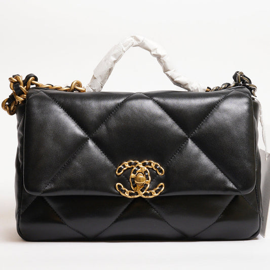 CHANEL 19 Bag 菱格紋羊皮手提肩背包 26 - 黑金