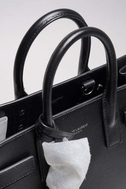 SAINT LAURENT nano22風琴包/肩背包（黑色粒面牛皮）