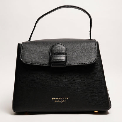 BURBERRY Camberley經典格紋帆布拼色 荔枝皮手提包（黑）