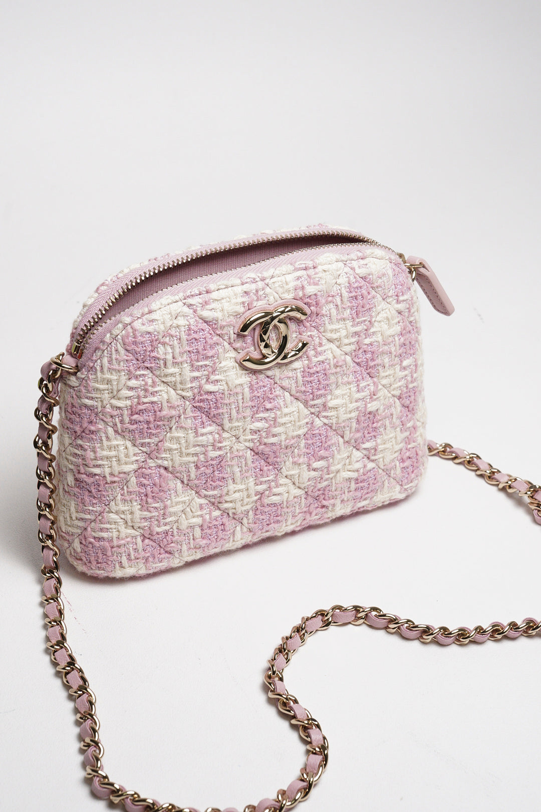 CHANEL VIP限定千鳥格粉色貝殼包