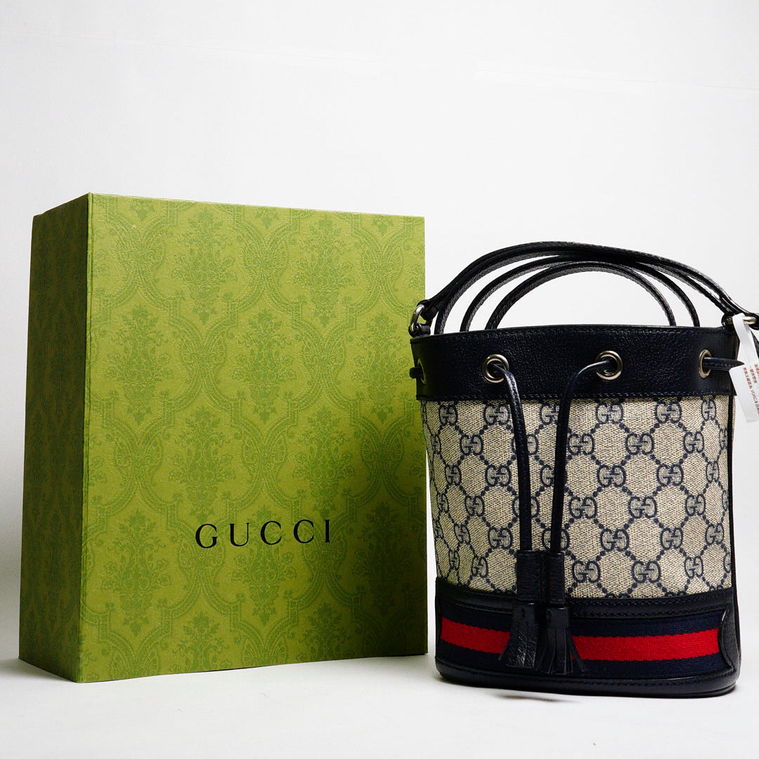 GUCCIi Supreme Ophidia 水桶斜背包(黑藍色)