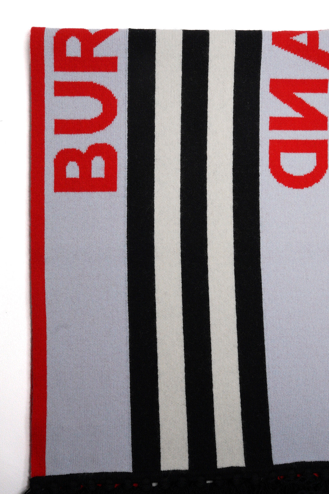 Burberry 羊毛英文LOGO圍巾（紅白條紋）