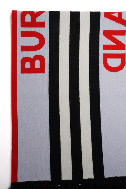 Burberry 羊毛英文LOGO圍巾（紅白條紋）