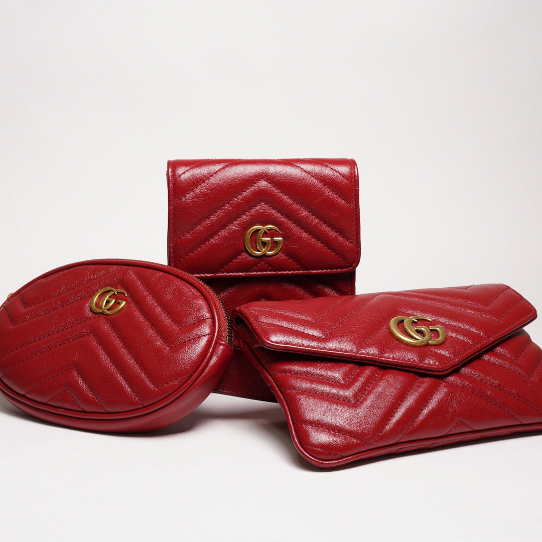 Gucci Marmont 紅色 三件套腰包