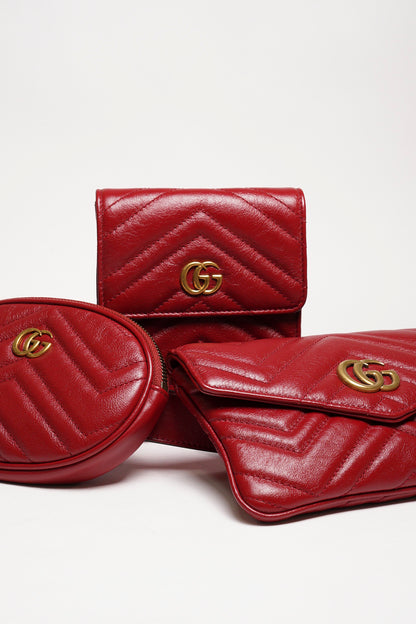 Gucci Marmont 紅色 三件套腰包