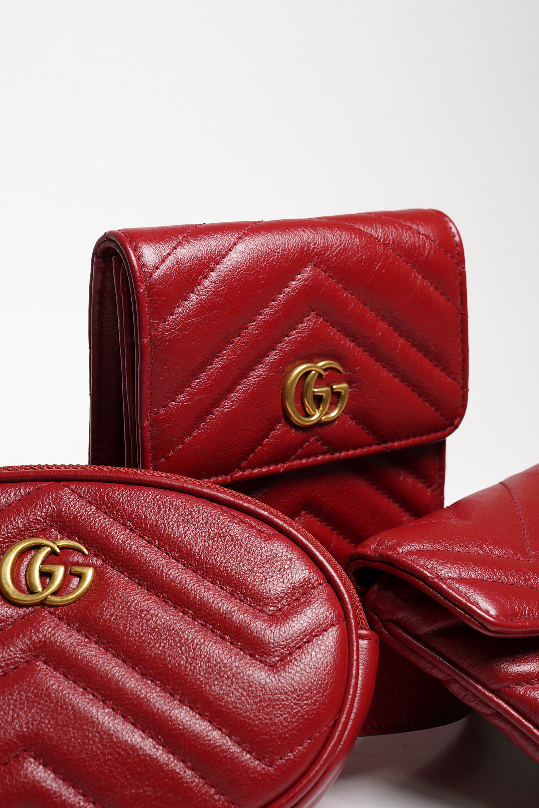 Gucci Marmont 紅色 三件套腰包