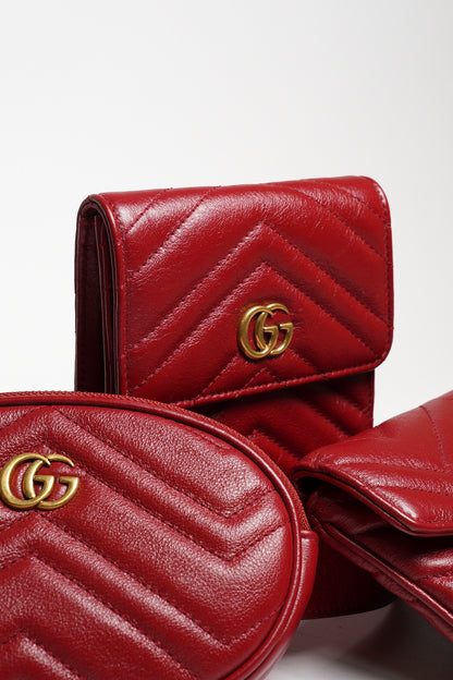 Gucci Marmont 紅色 三件套腰包