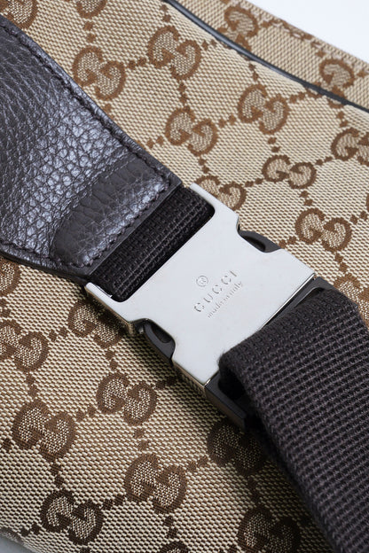 GUCCI 皮革拼緹花布腰包 胸口包