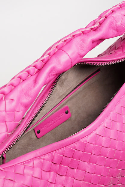 BOTTEGA VENETA BV粉色 羊皮編織 Veneta Hobo 單肩包