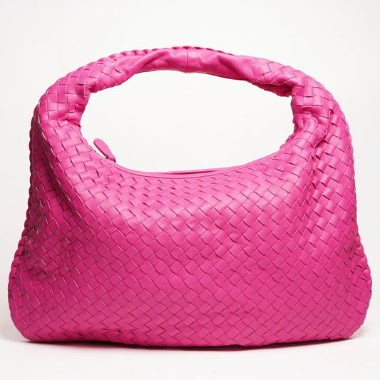 BOTTEGA VENETA BV粉色 羊皮編織 Veneta Hobo 單肩包