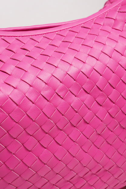 BOTTEGA VENETA BV粉色 羊皮編織 Veneta Hobo 單肩包